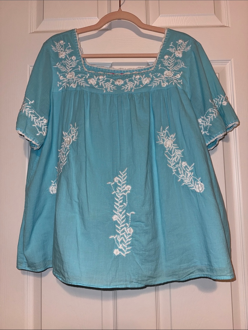 Lilly Pulitzer Tamryn Light Blue Embroidered Square-Neck Tunic